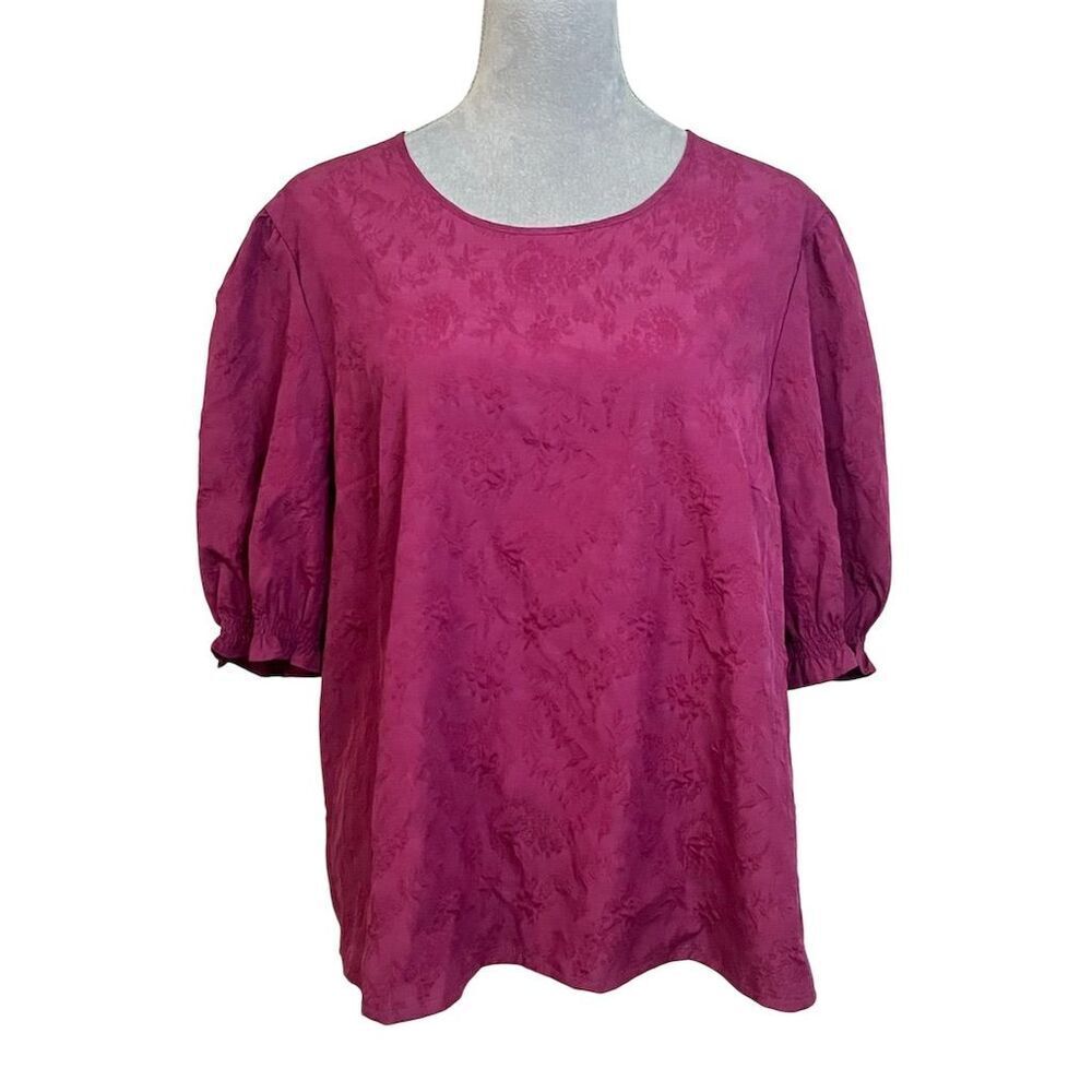 Ted Baker Women's Floral Wine Puff Sleeve Blouse 2XL Top Workwear Boxy Fall